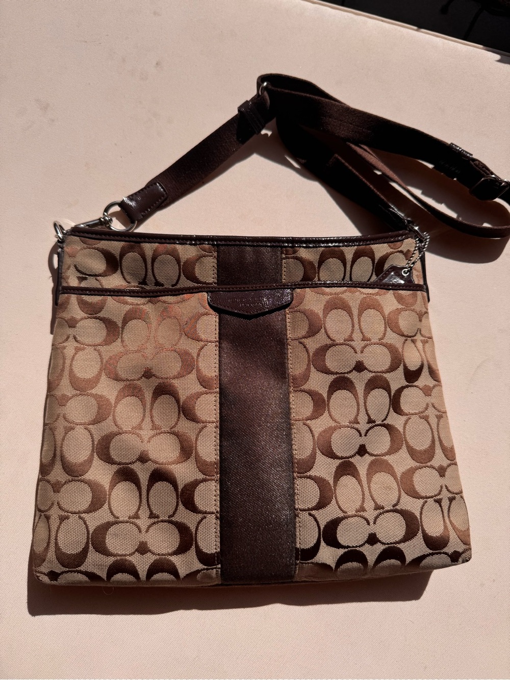 Coach Brown Khaki Signature Canvas Crossbody